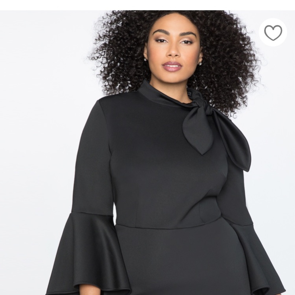 Eloquii Tie Neck Flounce Sleeve Dress